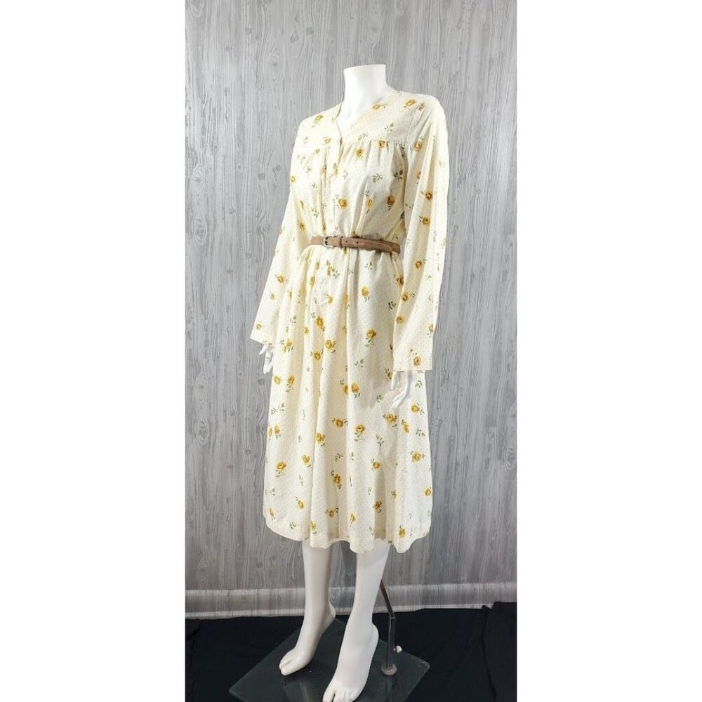 Handmade Vintage Dress Floral 70s Bedsheet Midi L/XL Cottagecore Hobbit Prairie